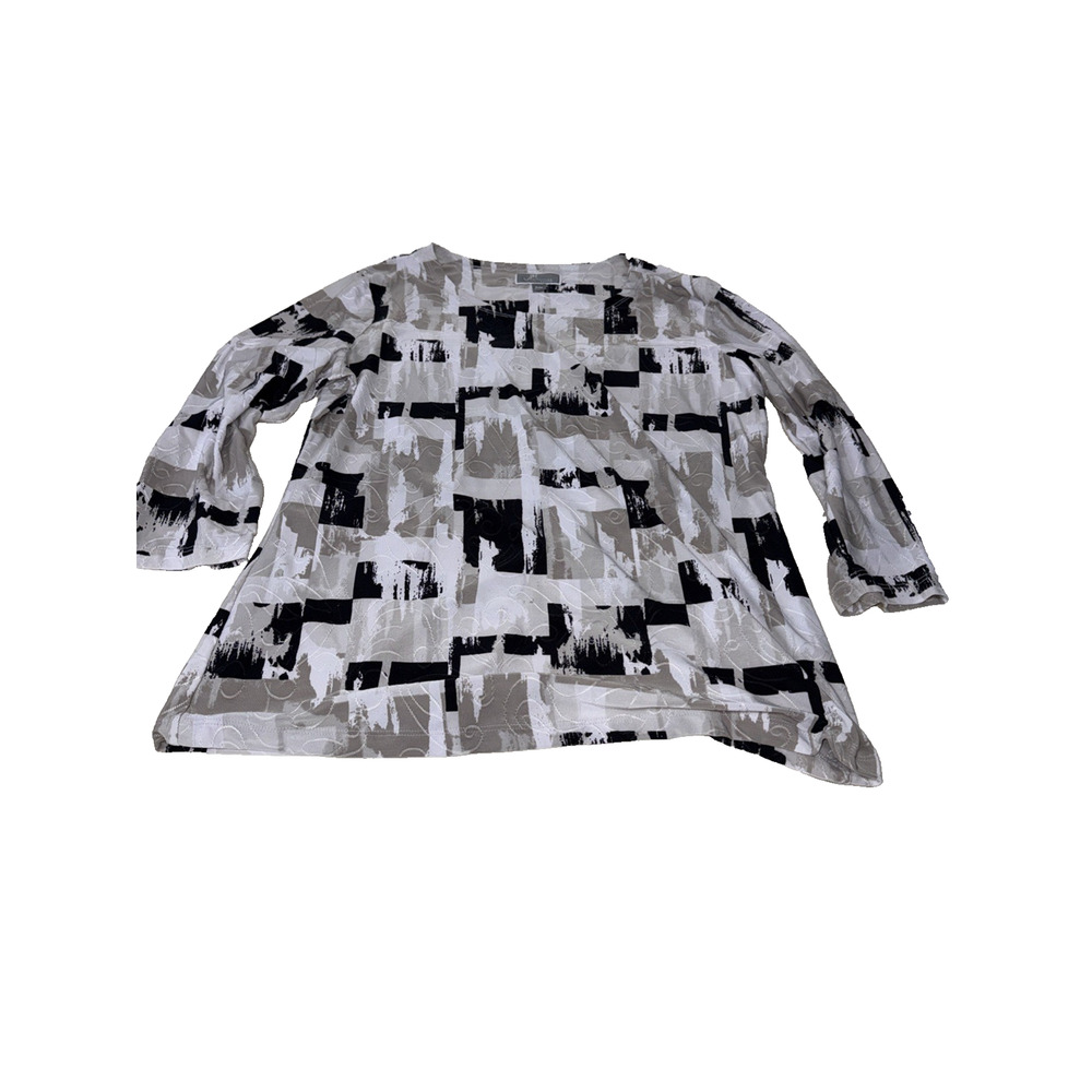 JM Collection Petite 3/4 Sleeve Top Blouse Abstract Design Size P/M Vintage